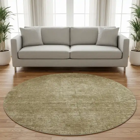 8' Beige And Ivory Abstract Washable Round Rug With UV Protection Photo 1