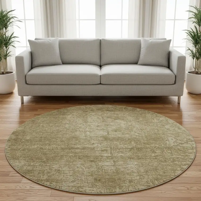 8' Beige And Ivory Abstract Washable Round Rug With UV Protection Photo 1