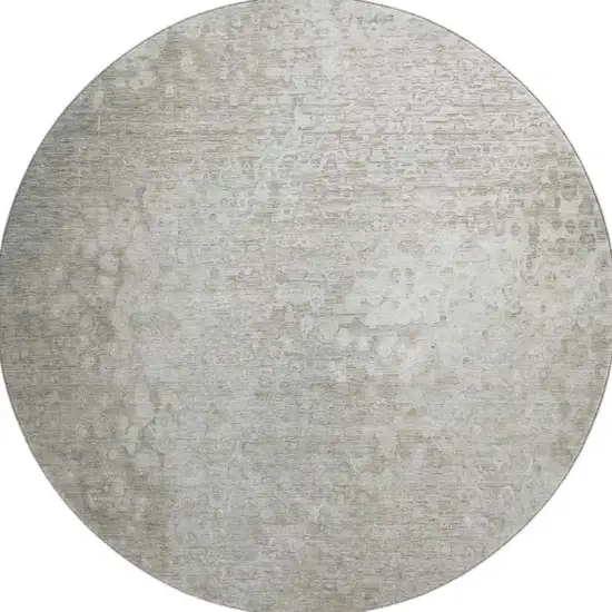 8' Beige And Ivory Abstract Washable Round Rug With UV Protection Photo 4
