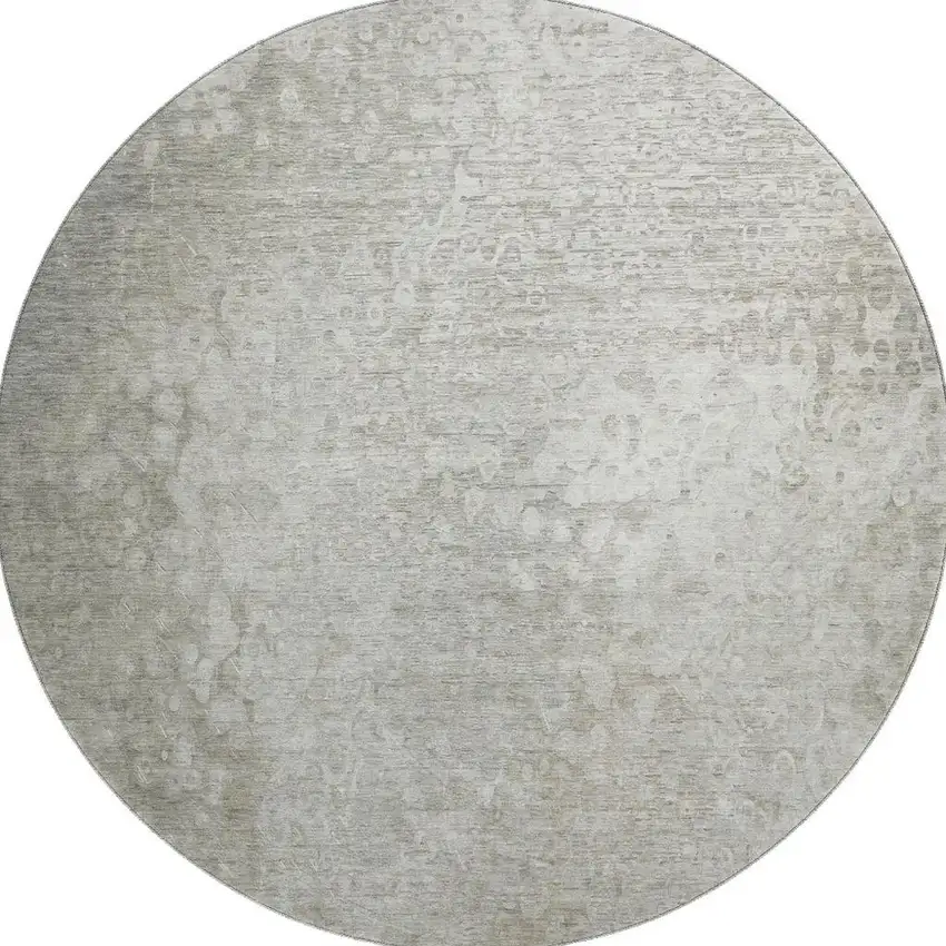 8' Beige And Ivory Abstract Washable Round Rug With UV Protection Photo 4
