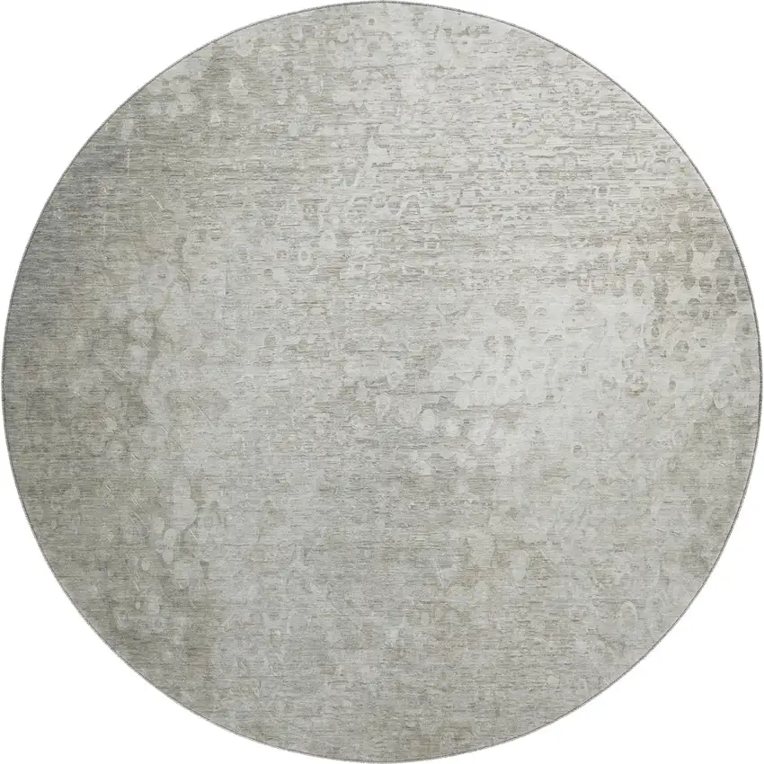 8' Beige And Ivory Abstract Washable Round Rug With UV Protection Photo 1