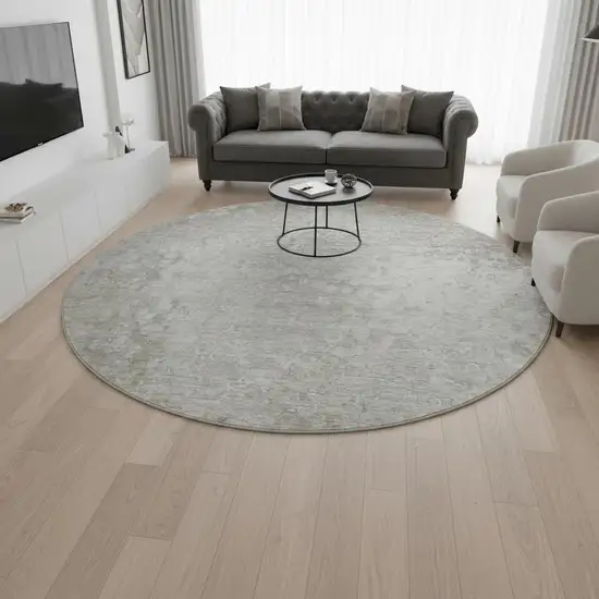8' Beige And Ivory Abstract Washable Round Rug With UV Protection Photo 2