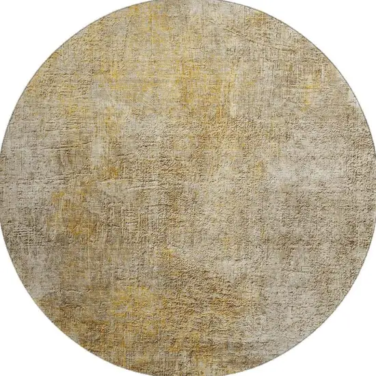 8' Beige And Ivory Abstract Washable Round Rug With UV Protection Photo 4