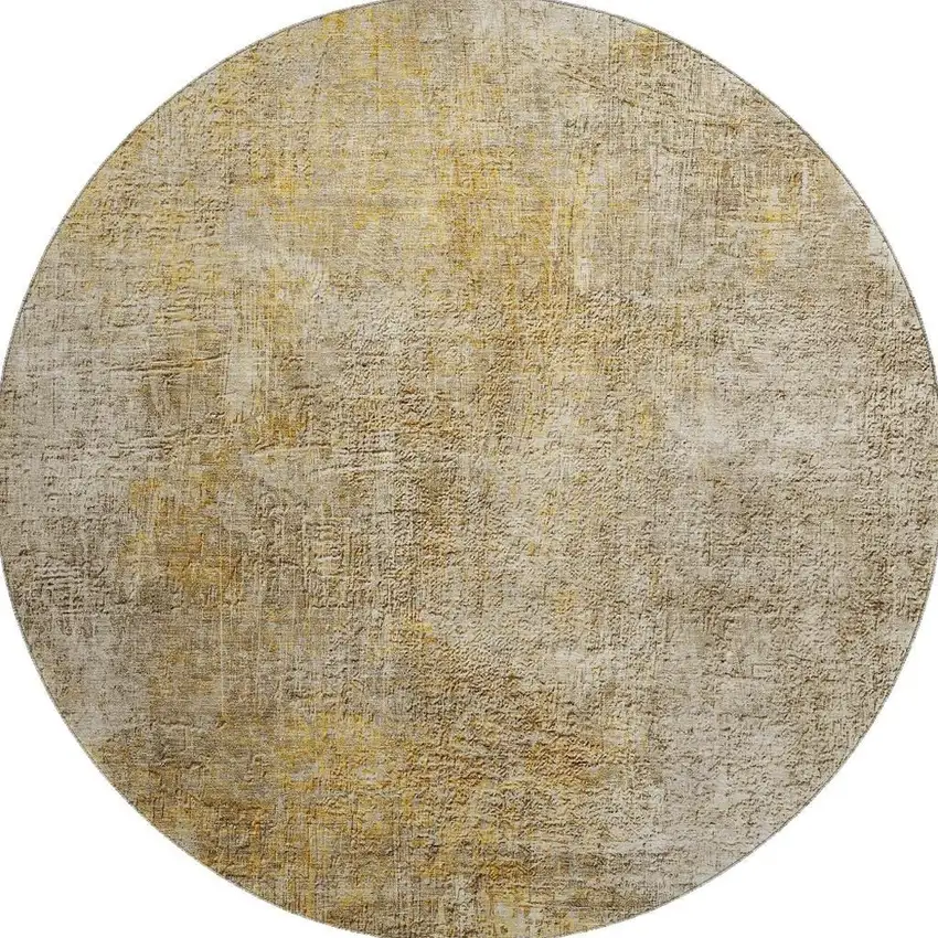 8' Beige And Ivory Abstract Washable Round Rug With UV Protection Photo 4