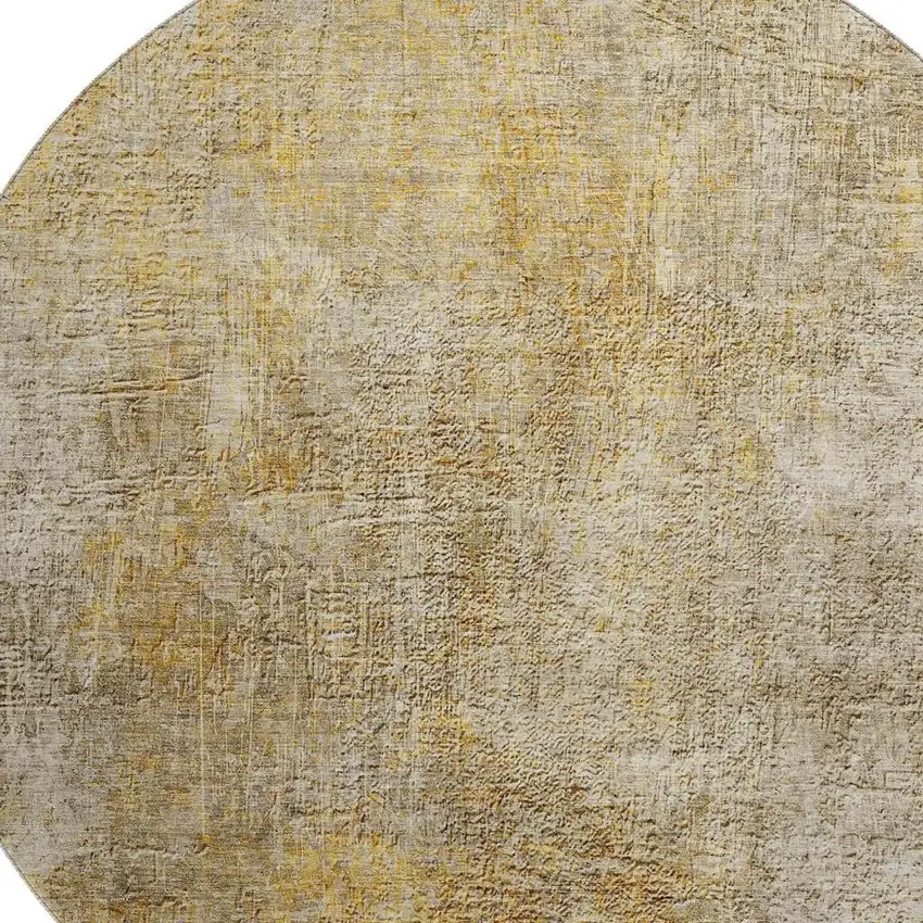 8' Beige And Ivory Abstract Washable Round Rug With UV Protection Photo 3