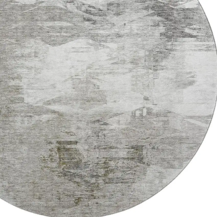 8' Beige And Ivory Abstract Washable Round Rug With UV Protection Photo 3