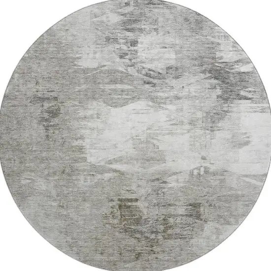 8' Beige And Ivory Abstract Washable Round Rug With UV Protection Photo 4