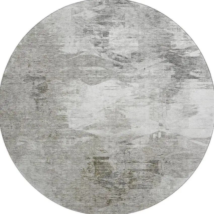 8' Beige And Ivory Abstract Washable Round Rug With UV Protection Photo 4