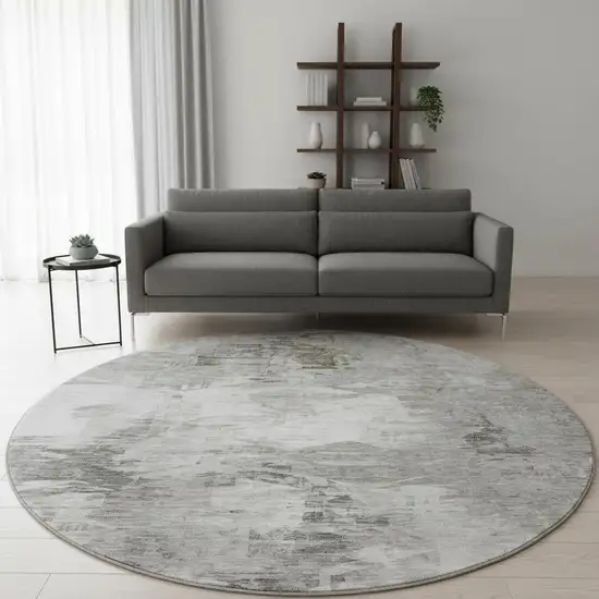 8' Beige And Ivory Abstract Washable Round Rug With UV Protection Photo 2