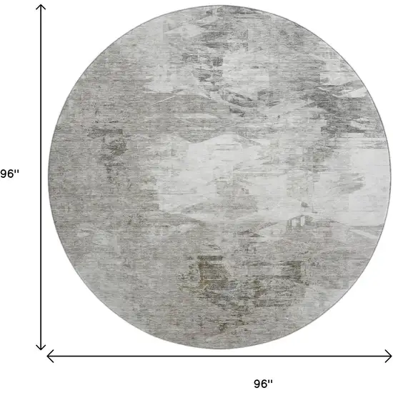 8' Beige And Ivory Abstract Washable Round Rug With UV Protection Photo 3