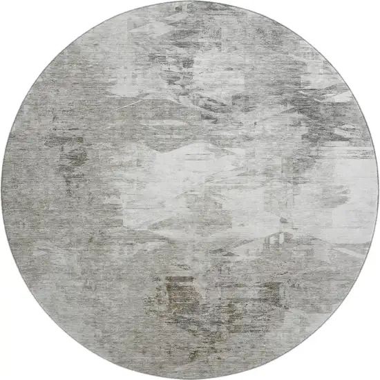 8' Beige And Ivory Abstract Washable Round Rug With UV Protection Photo 1