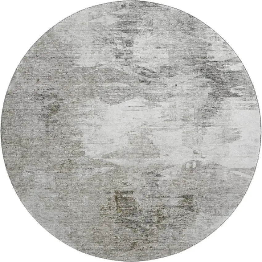 8' Beige And Ivory Abstract Washable Round Rug With UV Protection Photo 1