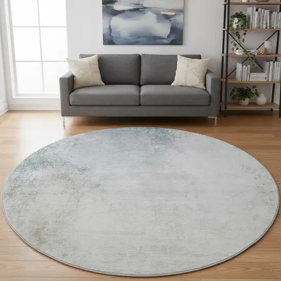 8' Beige And Ivory Abstract Washable Round Rug With UV Protection Photo 2