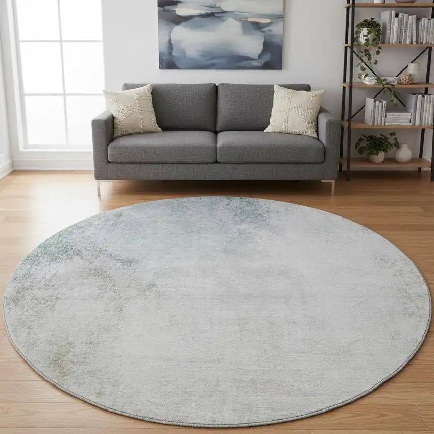 8' Beige And Ivory Abstract Washable Round Rug With UV Protection Photo 2