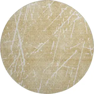 Photo of 8' Beige And Ivory Abstract Washable Round Rug With UV Protection