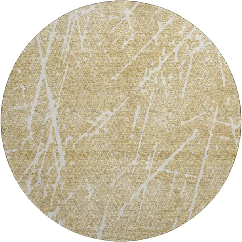 8' Beige And Ivory Abstract Washable Round Rug With UV Protection Photo 1