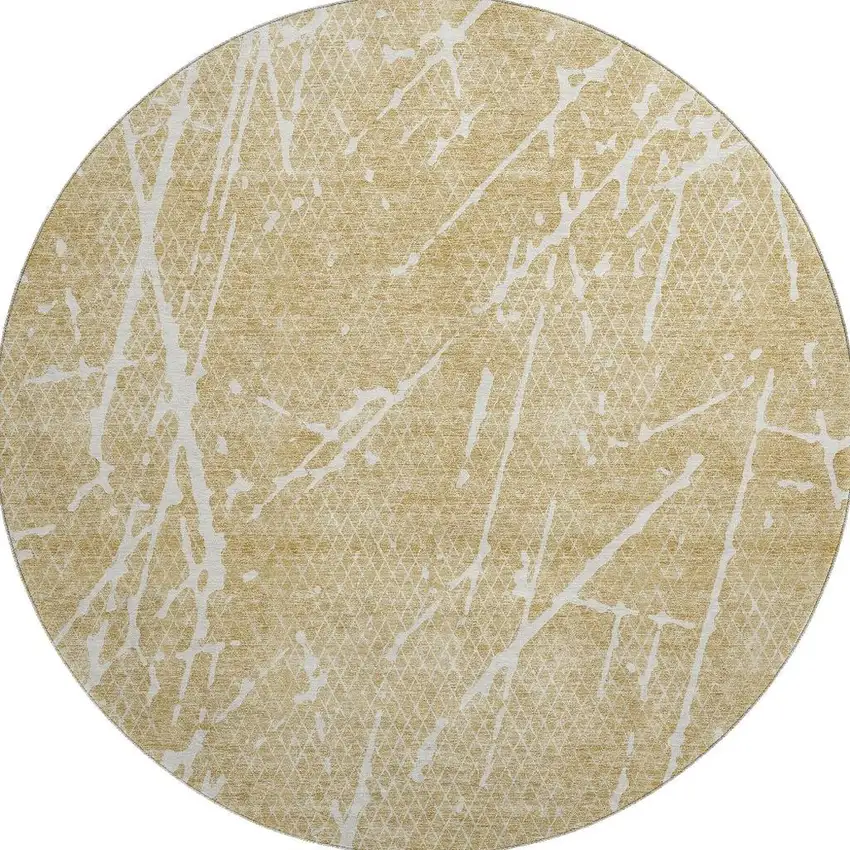 8' Beige And Ivory Abstract Washable Round Rug With UV Protection Photo 4