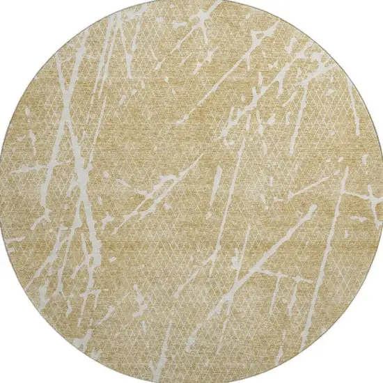 8' Beige And Ivory Abstract Washable Round Rug With UV Protection Photo 4