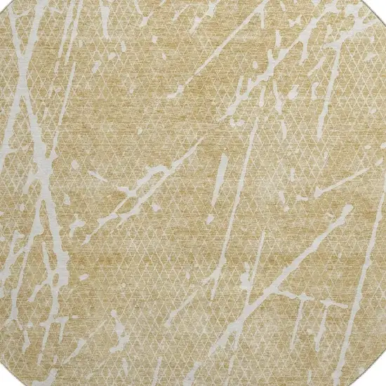 8' Beige And Ivory Abstract Washable Round Rug With UV Protection Photo 3