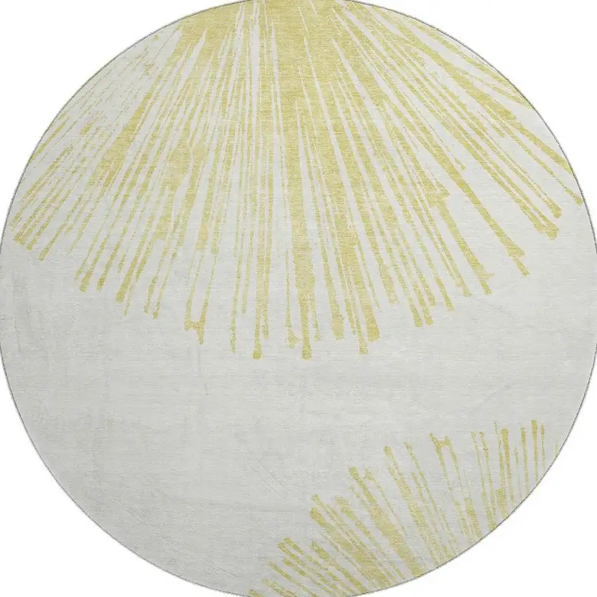 8' Beige And Ivory Abstract Washable Round Rug With UV Protection Photo 2