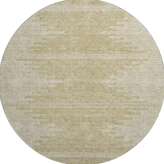 8' Beige And Ivory Abstract Washable Round Rug With UV Protection Photo 4