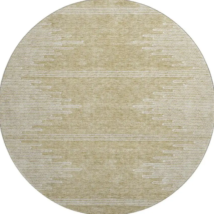 8' Beige And Ivory Abstract Washable Round Rug With UV Protection Photo 4