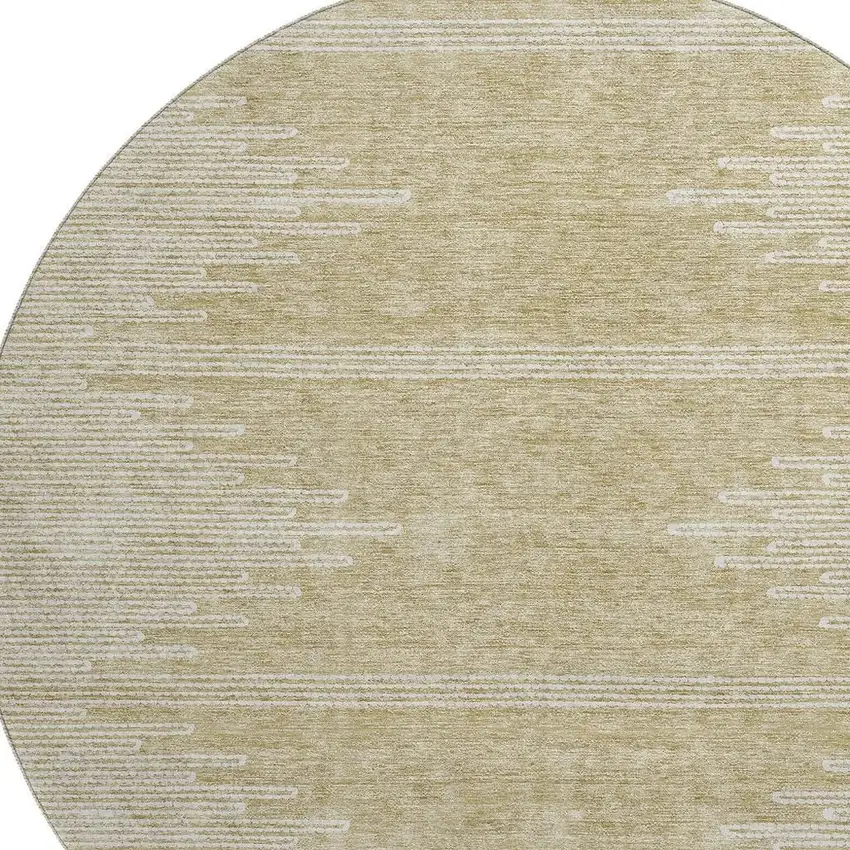 8' Beige And Ivory Abstract Washable Round Rug With UV Protection Photo 3