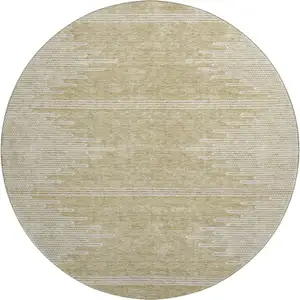 Photo of 8' Beige And Ivory Abstract Washable Round Rug With UV Protection