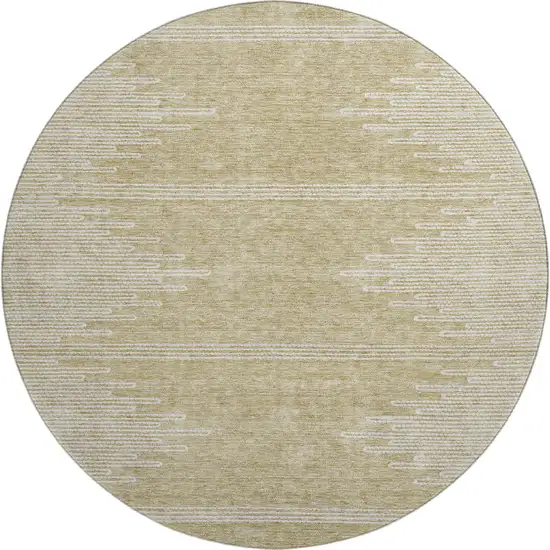 8' Beige And Ivory Abstract Washable Round Rug With UV Protection Photo 1
