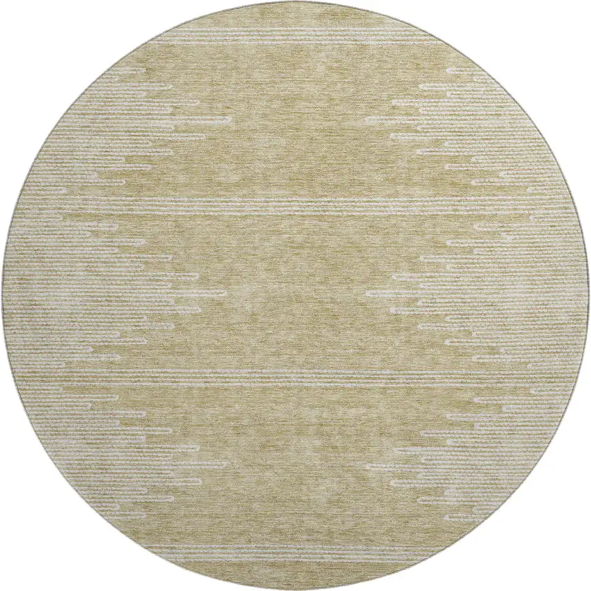 8' Beige And Ivory Abstract Washable Round Rug With UV Protection Photo 1
