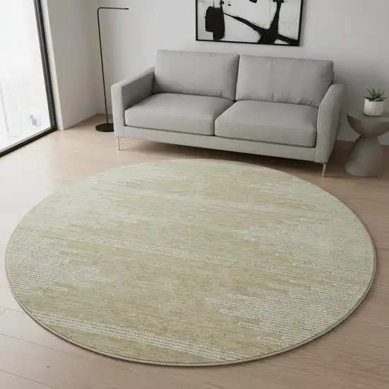 8' Beige And Ivory Abstract Washable Round Rug With UV Protection Photo 2