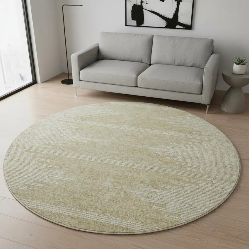 8' Beige And Ivory Abstract Washable Round Rug With UV Protection Photo 2