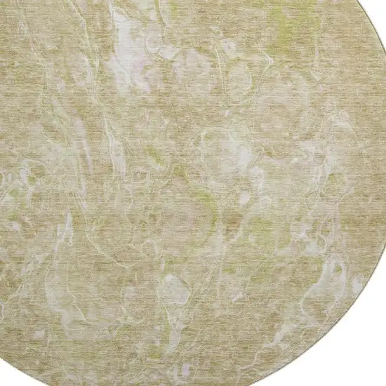 8' Beige And Ivory Abstract Washable Round Rug With UV Protection Photo 3