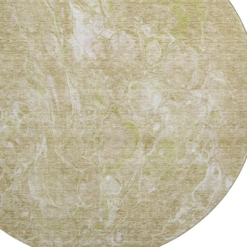 8' Beige And Ivory Abstract Washable Round Rug With UV Protection Photo 3