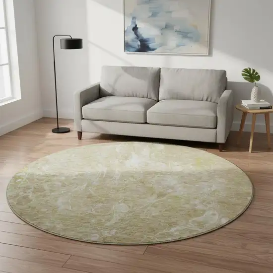 8' Beige And Ivory Abstract Washable Round Rug With UV Protection Photo 2
