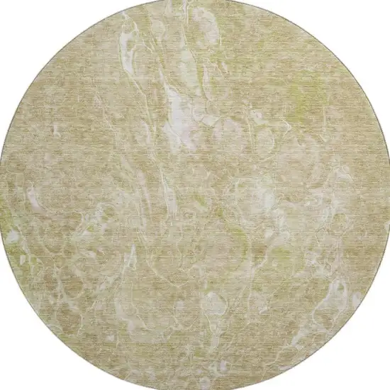 8' Beige And Ivory Abstract Washable Round Rug With UV Protection Photo 4