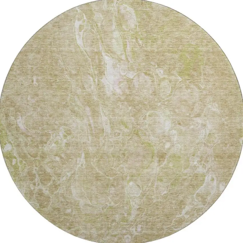 8' Beige And Ivory Abstract Washable Round Rug With UV Protection Photo 4