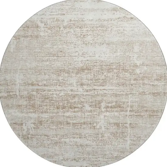 8' Beige And Ivory Abstract Washable Round Rug With UV Protection Photo 4