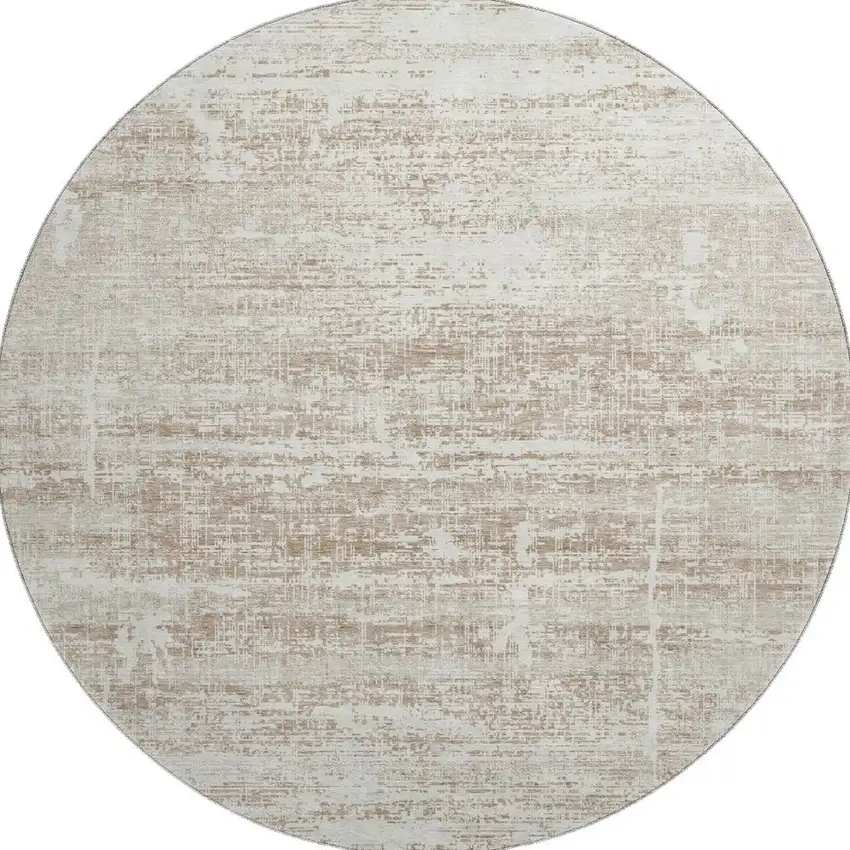 8' Beige And Ivory Abstract Washable Round Rug With UV Protection Photo 4