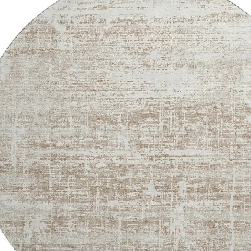 8' Beige And Ivory Abstract Washable Round Rug With UV Protection Photo 3