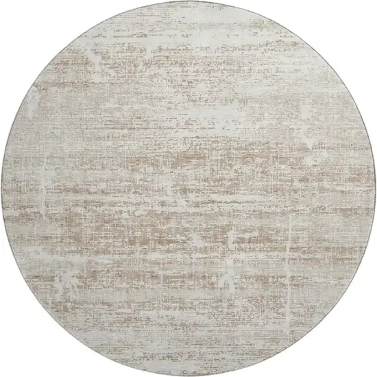 8' Beige And Ivory Abstract Washable Round Rug With UV Protection Photo 1