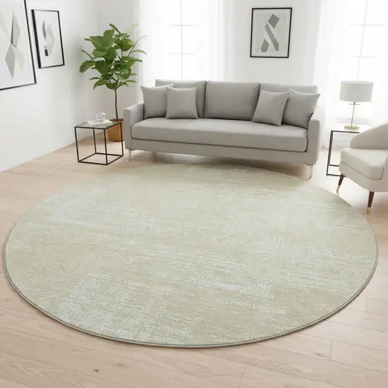 8' Beige And Ivory Abstract Washable Round Rug With UV Protection Photo 2