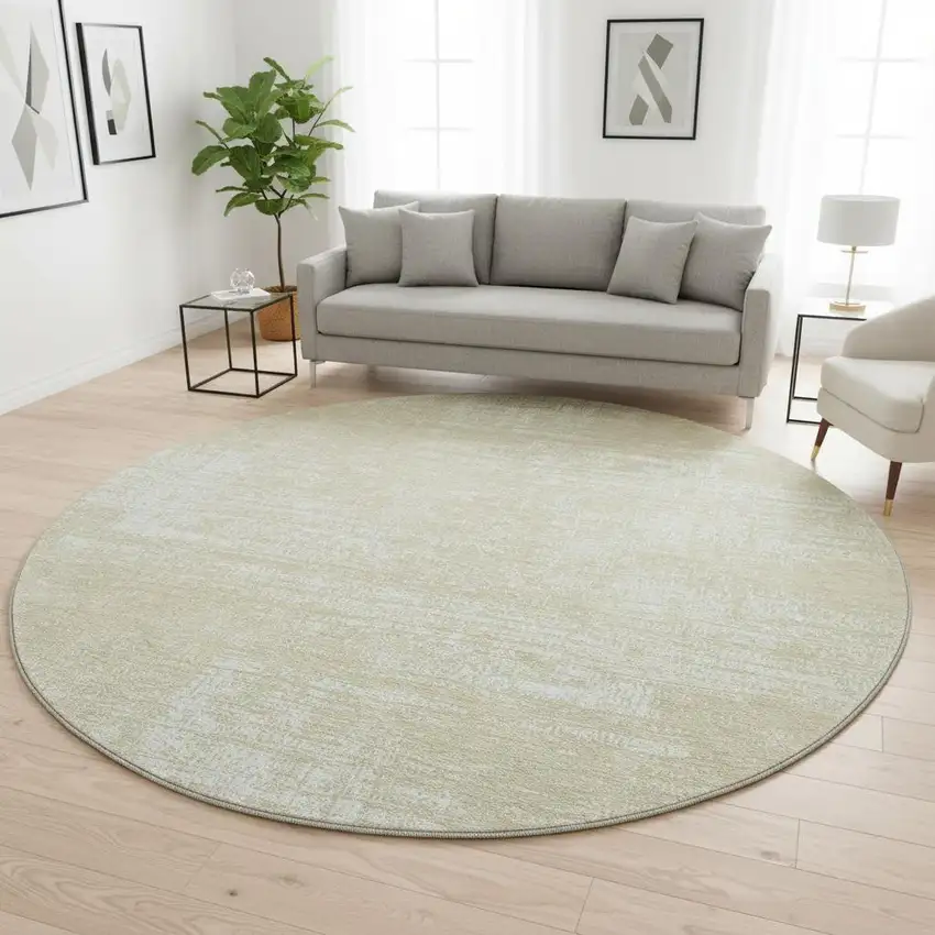 8' Beige And Ivory Abstract Washable Round Rug With UV Protection Photo 2
