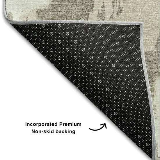 8' Beige And Ivory Abstract Washable Round Rug With UV Protection Photo 6