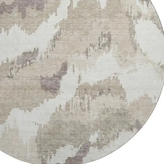8' Beige And Ivory Abstract Washable Round Rug With UV Protection Photo 3