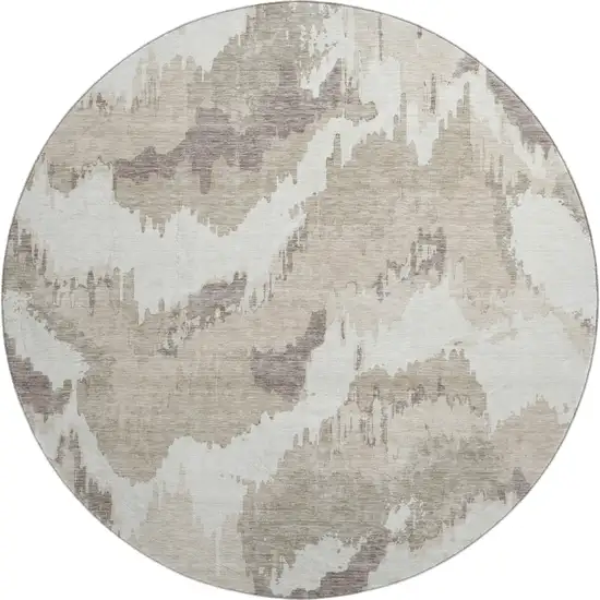 8' Beige And Ivory Abstract Washable Round Rug With UV Protection Photo 1