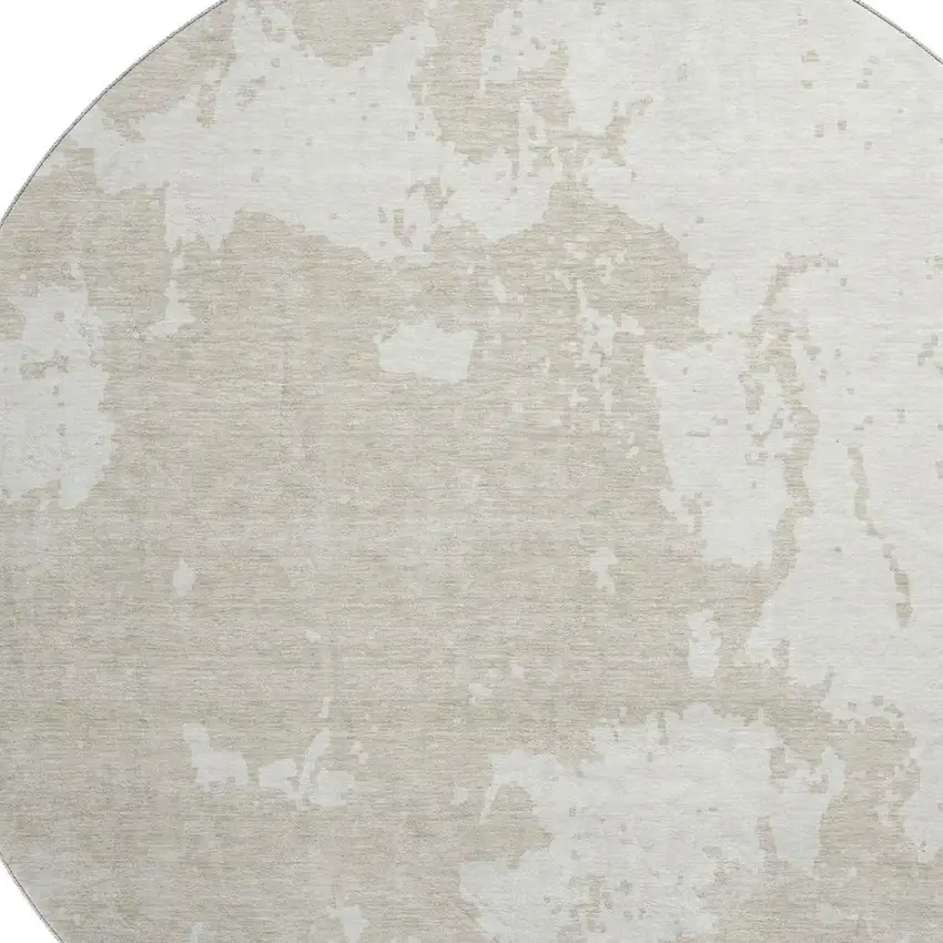 8' Beige And Ivory Abstract Washable Round Rug With UV Protection Photo 3