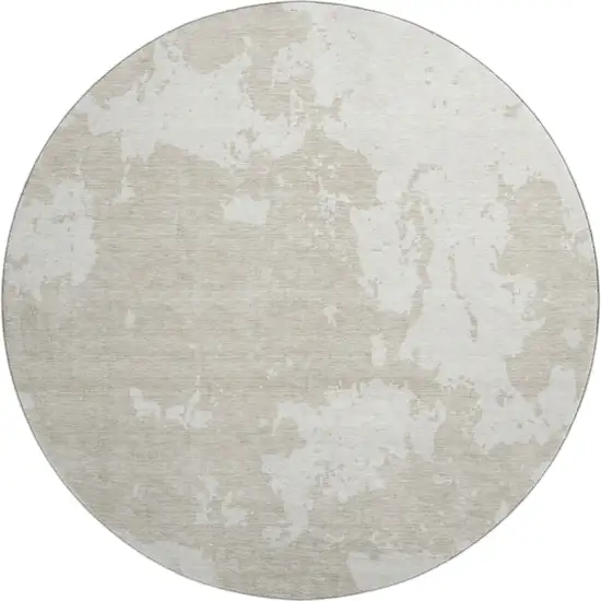 8' Beige And Ivory Abstract Washable Round Rug With UV Protection Photo 1