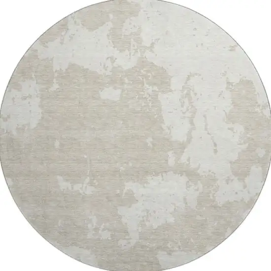 8' Beige And Ivory Abstract Washable Round Rug With UV Protection Photo 4