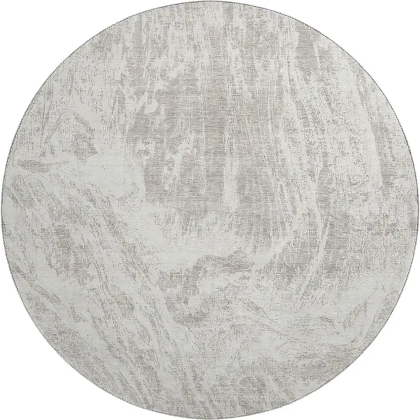 8' Beige And Ivory Abstract Washable Round Rug With UV Protection Photo 1